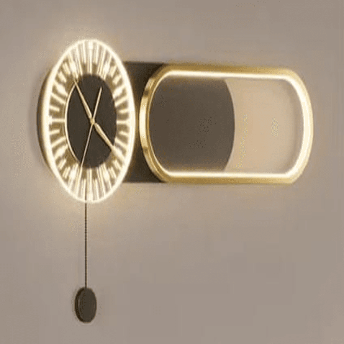 LED Metal Art Illuminated Pendulum Clock & Modern Wall Sconce