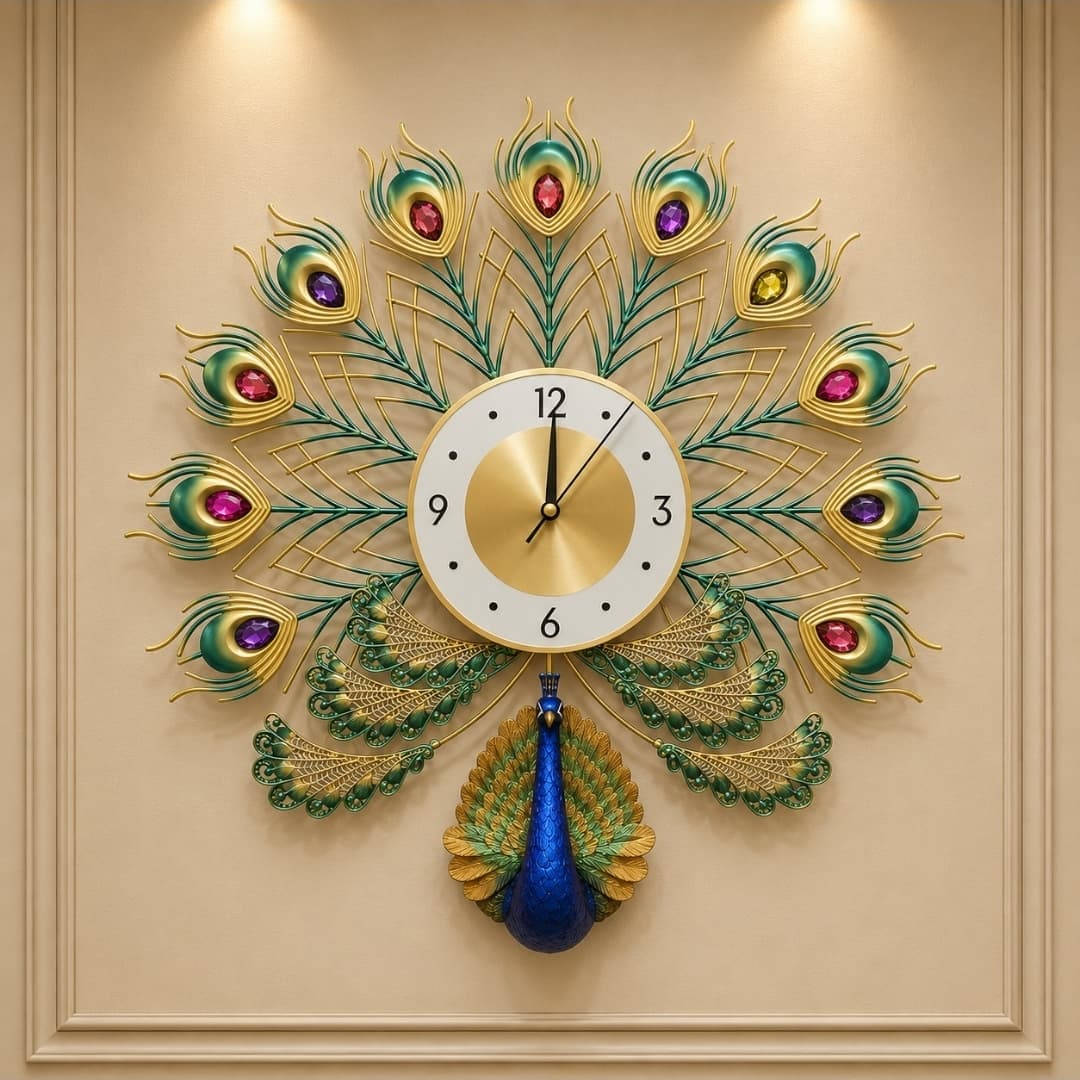 Peacock Wall Clock (50x50cm, In Stock)