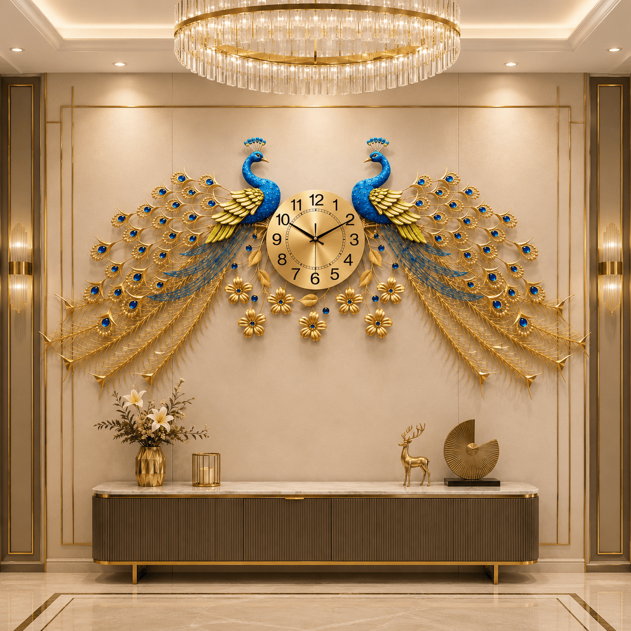 Peacock Wall Clock (95x65cm, Large)